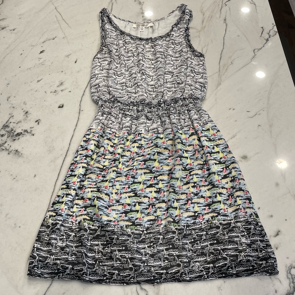 M Studio, white and navy sailboat pattern sun dress, size Small.